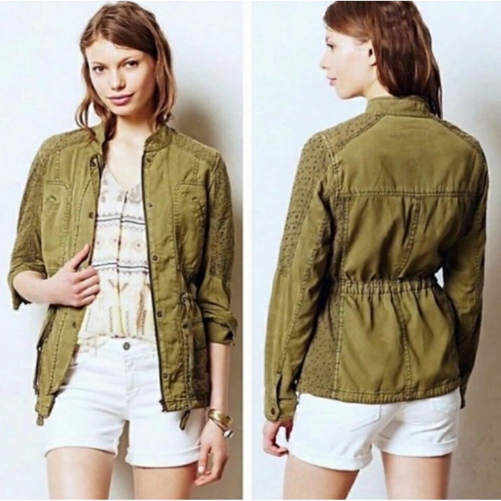 Hei Hei Anthropologie Olive Green Maria's Eyelet Lace‎ Utility Jacket Womens S